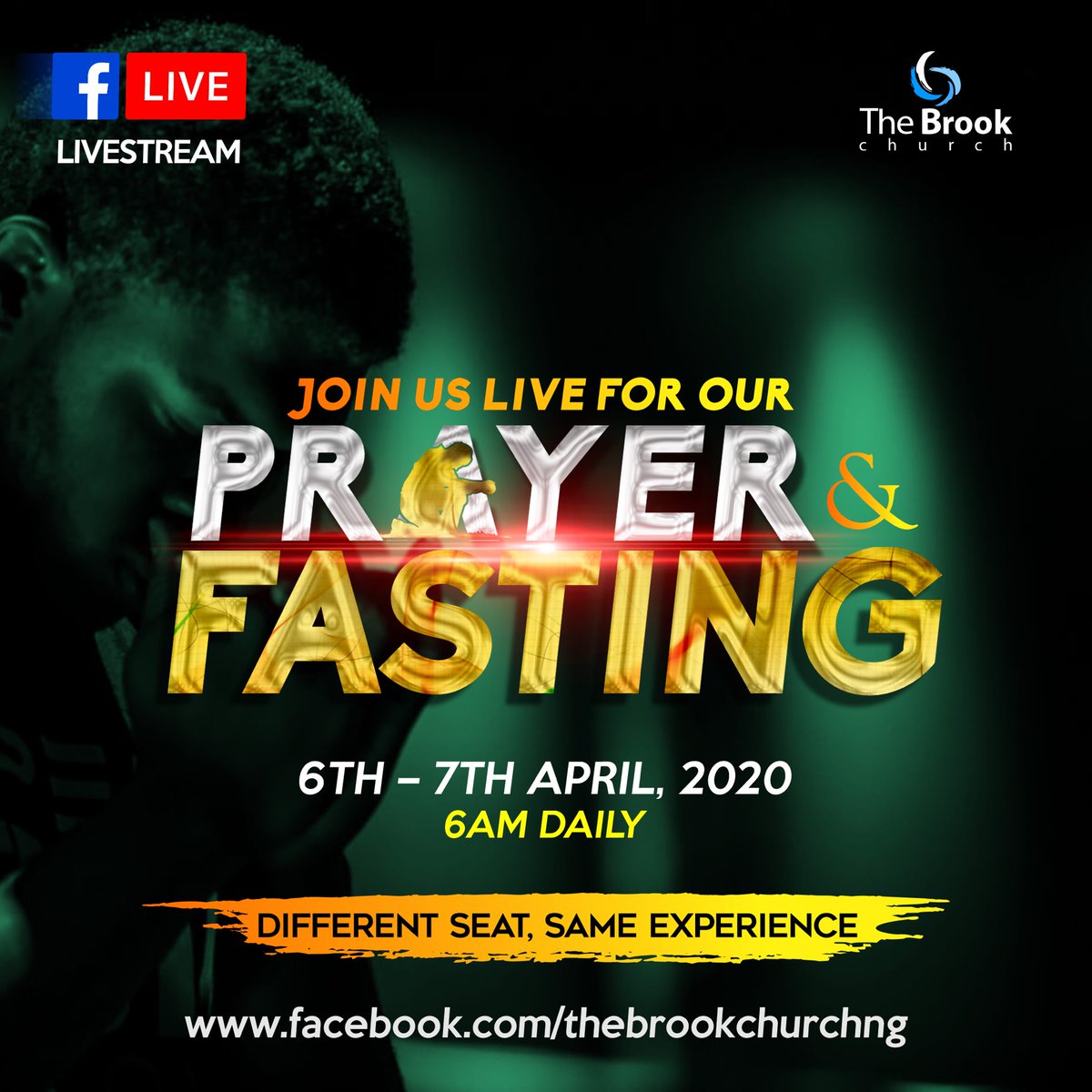tbcnigeria's tweet photo. At The Brook church, premium value is placed on prayer. Join us as we FAST and PRAY tomorrow morning at 6.
This is our confession — WE TRIUMPH ALWAYS!
#tbcinvitesyou
#differentseat
#sameexperience
#spiritualexercise
#fastandpray
#tbcnigeria https://t.co/NvIXz51nPC