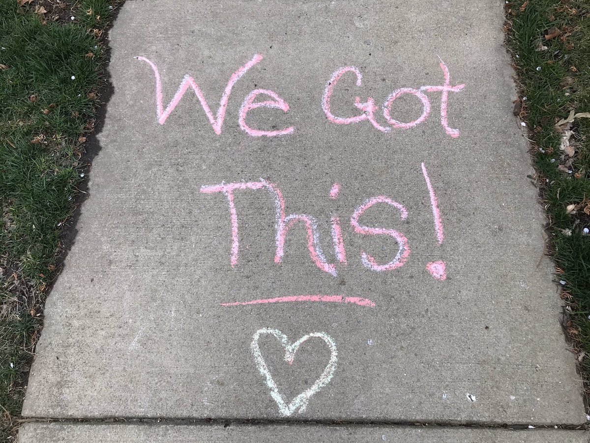 TheProfKelly's tweet photo. I have such sweet neighbors. 💜 Seeing these affirmations on my walk definitely brightened my day. Thank you to all those who are doing heartfelt things like this. It makes a difference! 🙌 #coronavirus #positive #istayhome #yougotthis #WithMe #WeGotThis https://t.co/qs2vRB3nNe