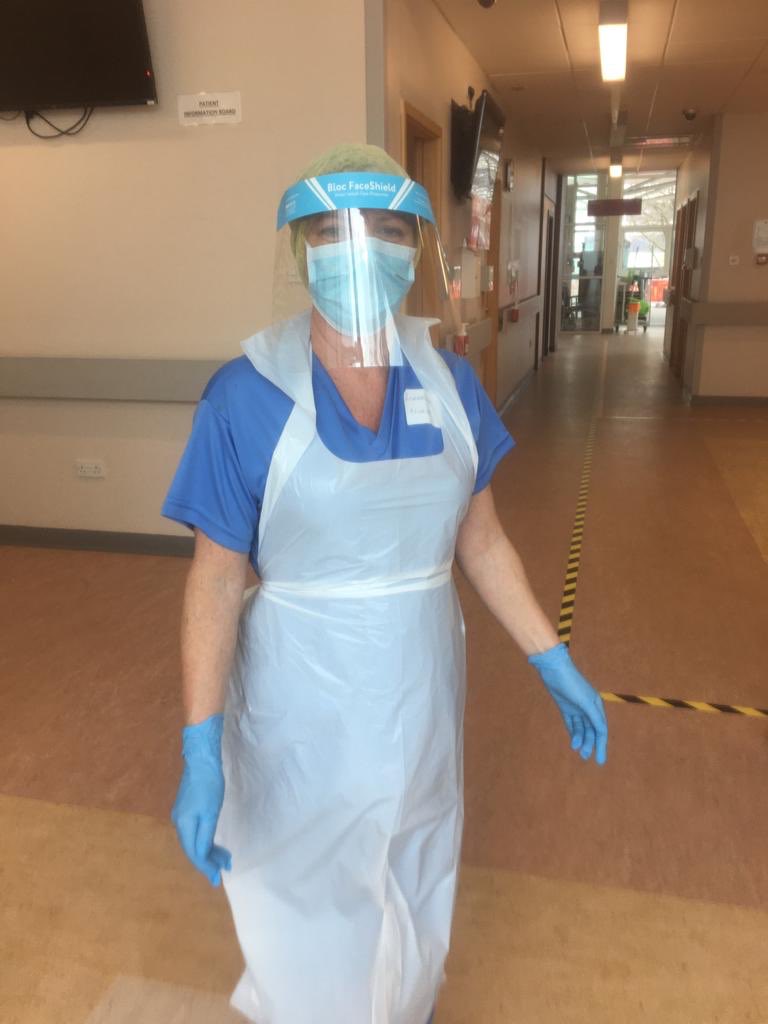RedmondMcfadden's tweet photo. My wife in the Covid 19 centre wearing PPE from local manufacturers. Thanks to all the employees in those factories for keeping her safe as she keeps us safe https://t.co/wkox4EiffF