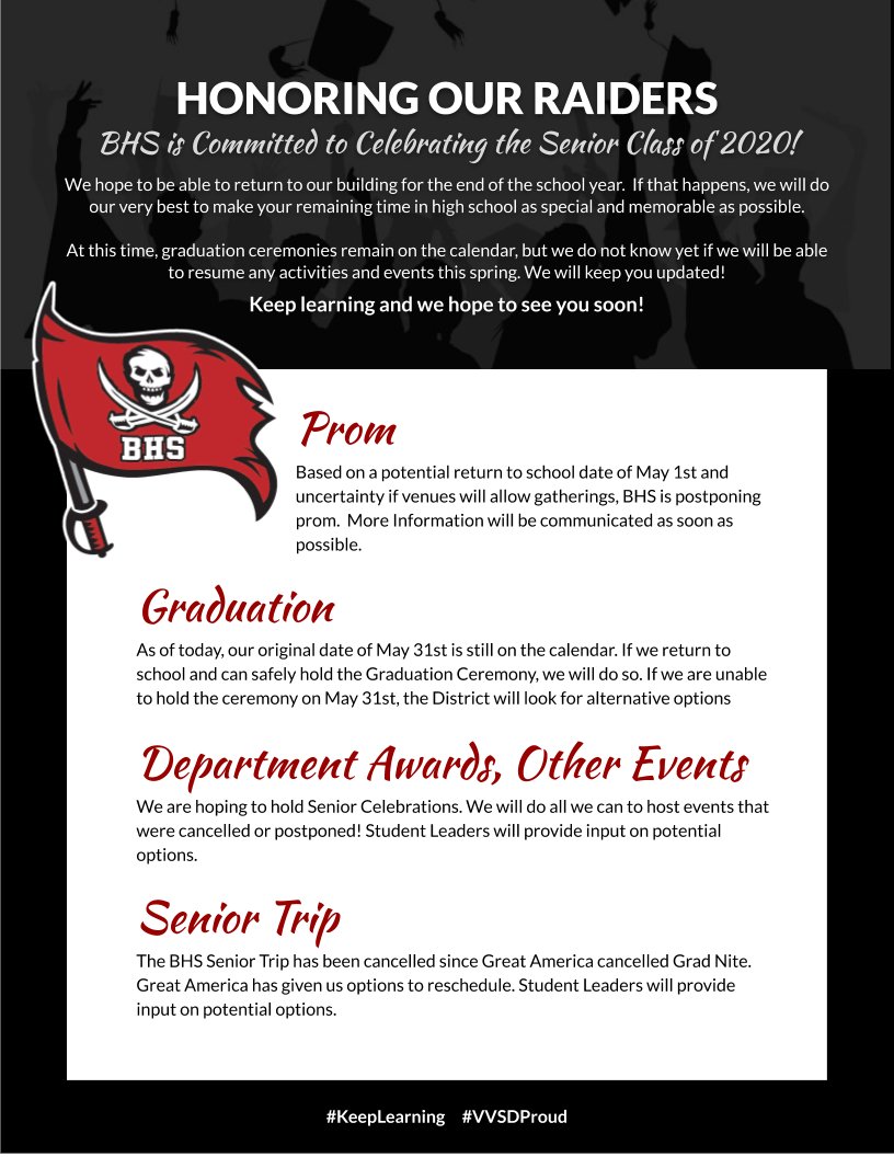 HonortheRaiders's tweet photo. A few important updates for Bolingbrook High School and Romeoville HIgh School senior activities and celebrations.  #HonorTheRaiders #CelebratingRSeniors https://t.co/bRZhG8Yn6z