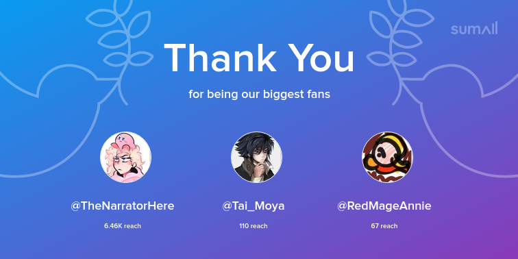 kacykattt's tweet photo. Our biggest fans this week: TheNarratorHere, Tai_Moya, RedMageAnnie. Thank you! via https://t.co/VaPLaHzihR https://t.co/z8ZAMs5qw0