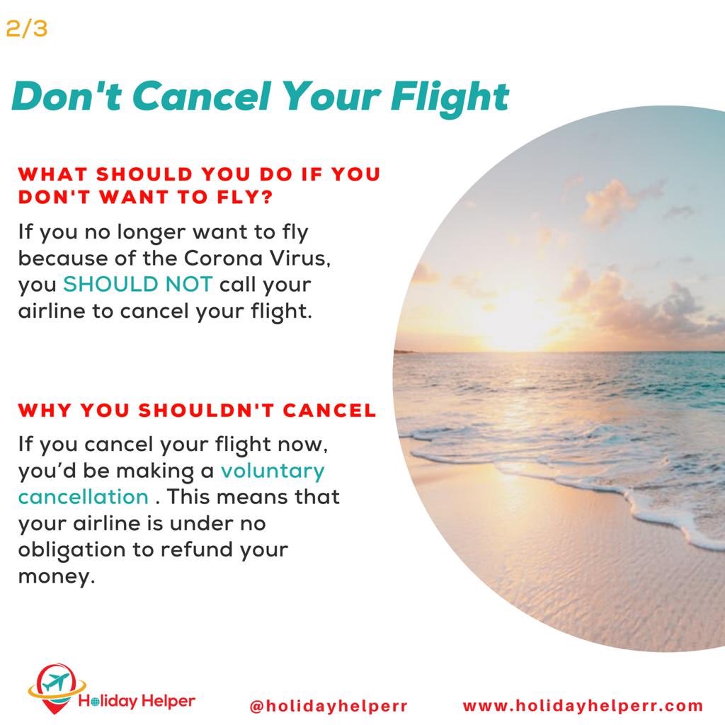 HolidayHelperr's tweet photo. Should you cancel your flight because of the corona virus? 🦠

By accepting a flight date change you could lose you right to a refund 🙃

Tip: always book flights with a credit card so that you can make a claim if the airline or holiday company goes bust 😉 https://t.co/jzYj3rJh2L