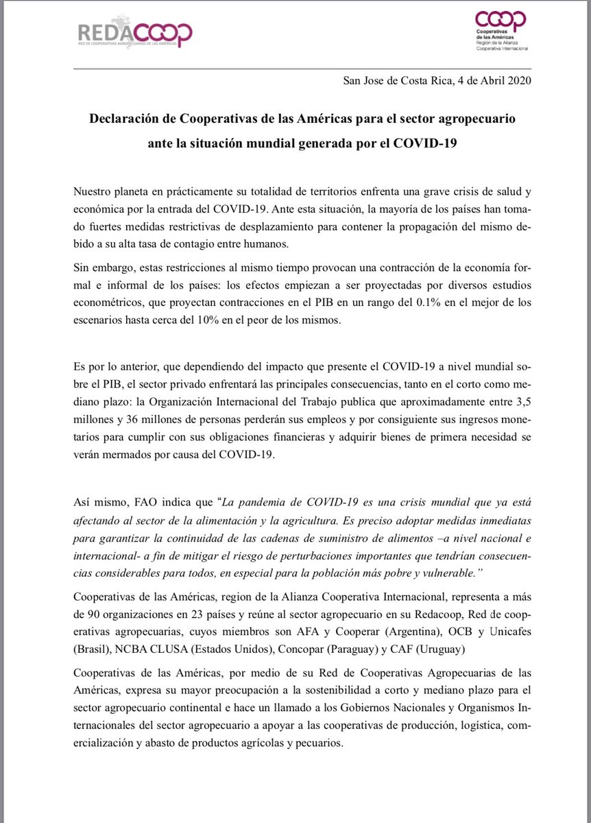 Dan_Saler's tweet photo. @CoopAmericas aplaude la iniciativa de los 25 Gobiernos de #Americas (👉🏼 https://t.co/ItoV78KWUe) de garantizar sistemas #agropecuarios frente a #COVID2019 y pone a disposición su #Redacoop para abastecimiento mercados y estructuras públicas con producción #cooperativas #agro https://t.co/DaIgm8kE4Y