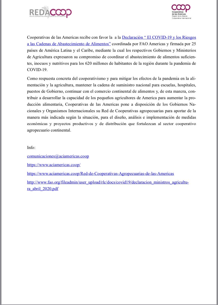 Dan_Saler's tweet photo. @CoopAmericas aplaude la iniciativa de los 25 Gobiernos de #Americas (👉🏼 https://t.co/ItoV78KWUe) de garantizar sistemas #agropecuarios frente a #COVID2019 y pone a disposición su #Redacoop para abastecimiento mercados y estructuras públicas con producción #cooperativas #agro https://t.co/DaIgm8kE4Y