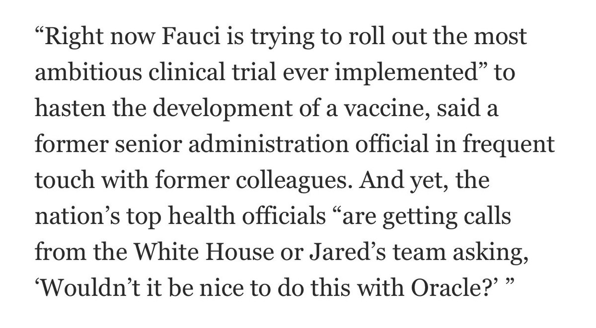 Wouldn’t it be nice we do this with Oracle?!!? Good god, this ⁦ @washingtonpost⁩ piece is devastating, not the least of which is Jared playacting as a science and business guy: