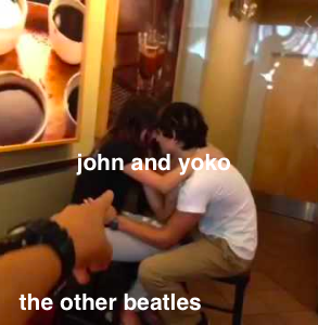 part of that tension might be because john has brought yoko into the studio with him. whatever your opinions on yoko, you cant deny that this fundamentally disrupts the dynamic of the band.also pls remember that john and yoko have been dating for TWO WEEKS ONLY