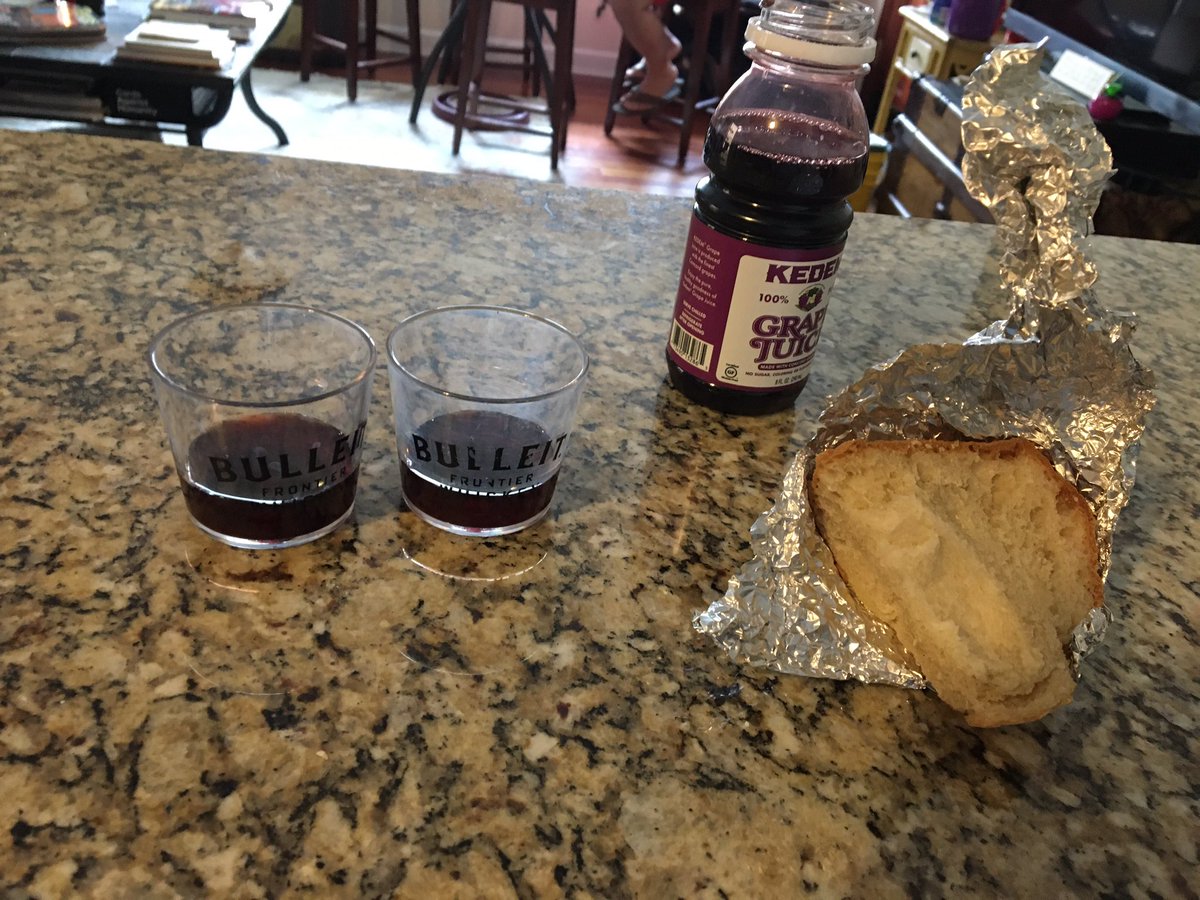 Communion today #mabcremote. Grape juice(i grew up disciples of Christ) and bread from GP’s Italian bar:)