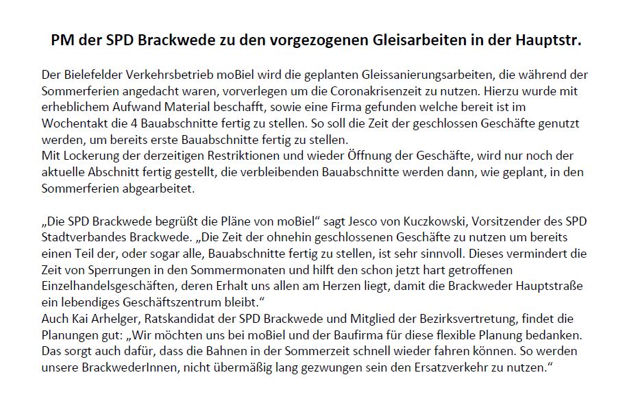 SPDBrackwede's tweet photo. Die SPD Brackwede bezieht Stellung zu den vorgezogenen Gleisarbeiten in der Hauptstraße: https://t.co/noNLM1GQhQ