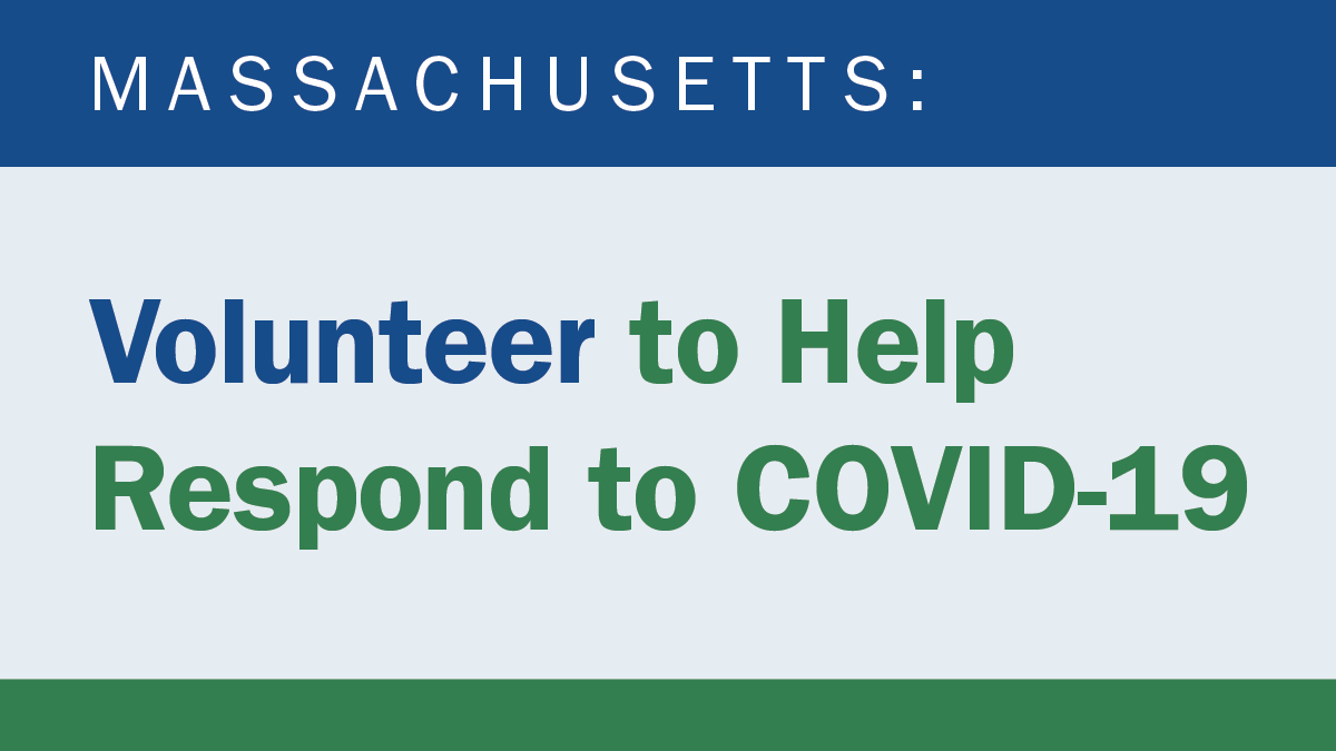 MassDPH's tweet photo. If you would like to volunteer during the COVID-19 public health emergency, the Commonwealth is seeking people from both medical and non-medical professions. Sign up here: https://t.co/Sb9IkaehK6 #covid19MA https://t.co/8Evk1dfrLH