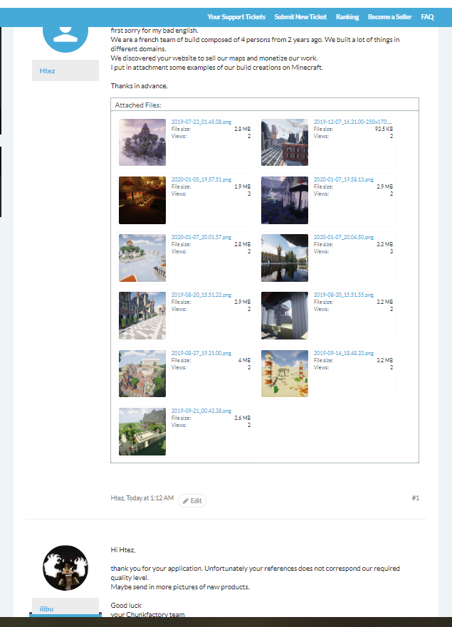 sebiche44's tweet image. @chunkfactory No respect towards the builders on Minecraft ! 

Closing tickets without answer is super ! I have never seen a website that disrespectful towards the work made by a qualified team ! Never again !

#chunkfactory #scam #minecraft
