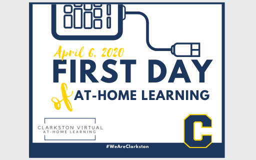 LearnAtCCS's tweet photo. Clarkston Virtual At-Home Learning begins tomorrow — let's fill our social media channels with smiles! Download our printable "Back to School" sign at https://t.co/8M8l2qGOvL, then snap a pic, and send it to us at marketing@clarkston.k12.mi.us or share using #WeAreClarkston https://t.co/xD8VLKDWJ6