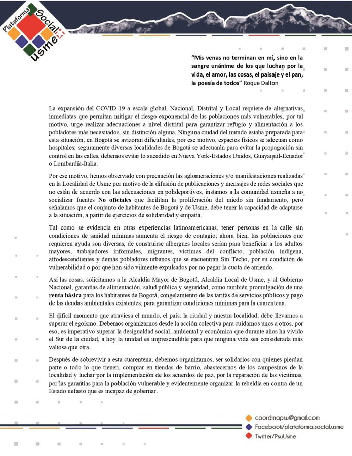 PsuUsme's tweet photo. #AislamientoInteligente #NingúnHumanoEsIlegal 
Como PSU rechazamos completamente acciones de discriminación y de promulgación de noticias falsas que provienen de fuentes no oficiales, hacemos un llamado a la unidad. 
¡Que nuestros privilegios no nos nublen la empatía! https://t.co/X5LIVjOBkk