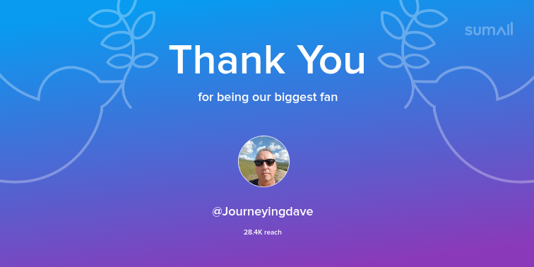 Our biggest fans this week: Journeyingdave. Thank you! via sumall.com/thankyou?utm_s…
