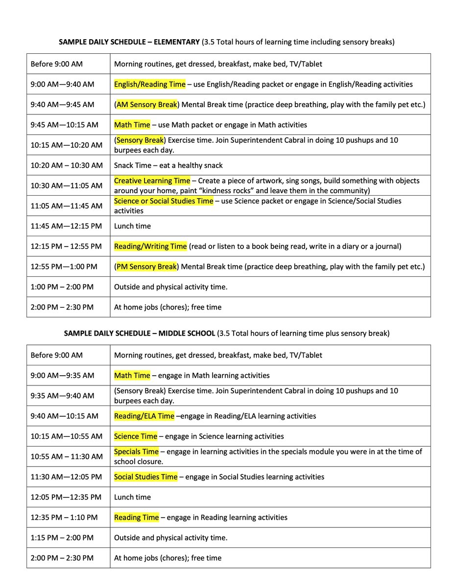 Taunton_Schools's tweet photo. Please review the Taunton Public Schools sample daily schedules as part of the blended remote learning plan during COVID-19 school closures https://t.co/0YNN0iw2CP