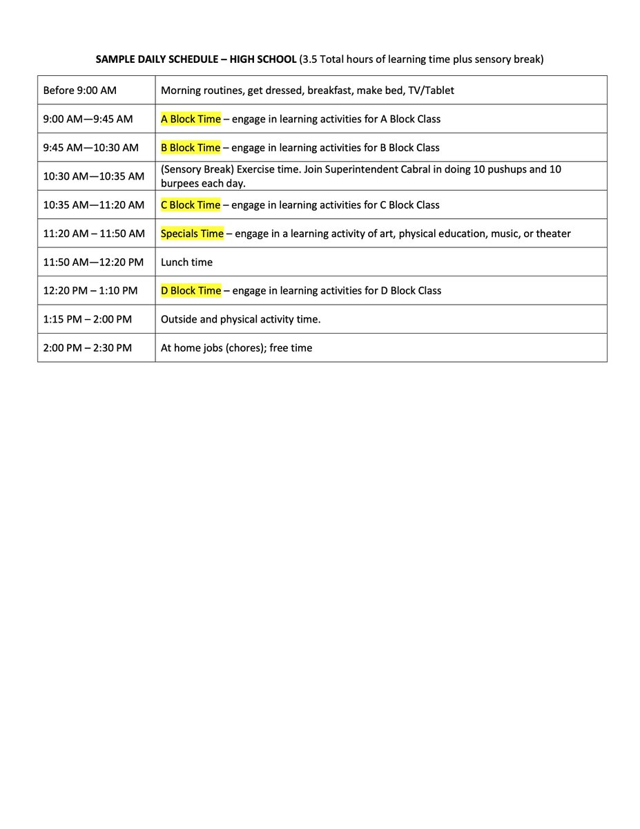 Please review the Taunton Public Schools sample daily schedules as part of the blended remote learning plan during COVID-19 school closures