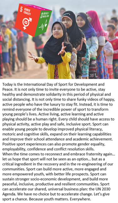 Today is #IDSDP2020...
The reconstruction and re-engineering of our society post-coronavirus will need the power of sport… probably more than ever…