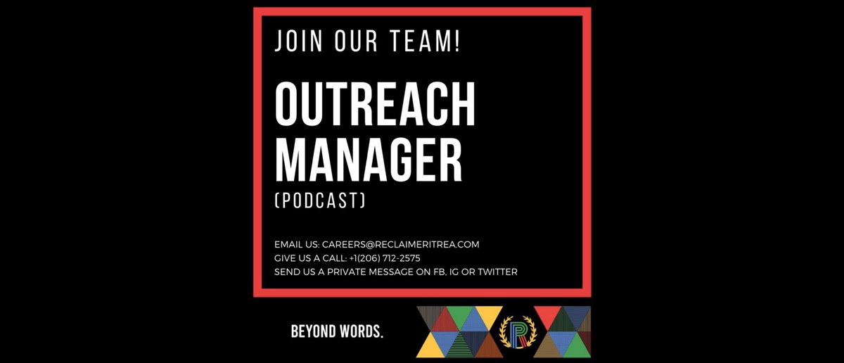 ReclaimEritrea's tweet photo. Are you interested in community engagement? Do you have strategic commuication skills? We are looking for an Outreach Manager to help run #ReclaimEritrea new podcast!
SWIPE ⬅️ for details.
•
#ReclaimEritrea #Eritrea #Podcast #OutreachManager https://t.co/PZeRQiwhHD