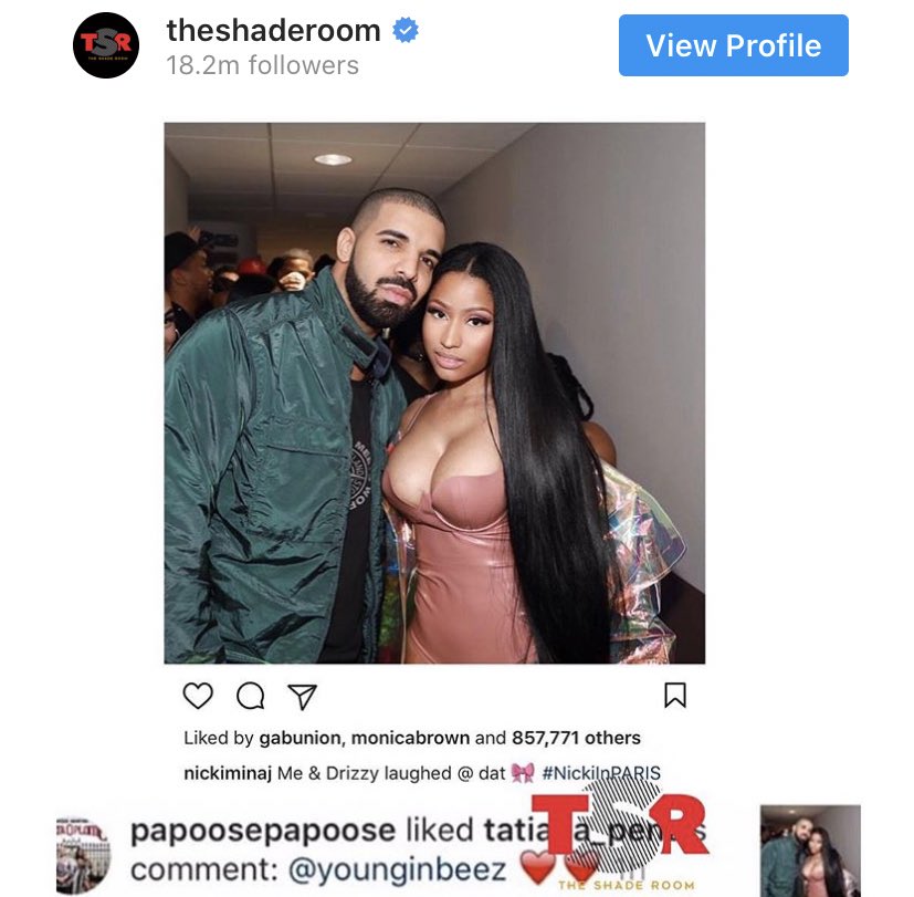 Nicki might be firing at Papoose as he was caught liking pictures on her Instagram page before quickly undoing the likes. Nicki has addressed this also, in the 2017 verse of“I Can’t Even Lie”“Keep your man off my Instagram, bitch, 99 problems but ain’t one a damn bitch”