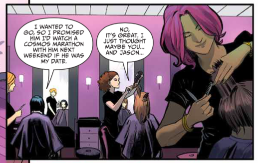 GGPR #7: I loved that GoGo gave us the space to show the little moments in the Ranger's lives, like... Kim and Trini getting their hair done. And even better, Dan remembered to keep the pink and yellow streaks in their hair for a few issues after. Sadly, I'd completely forgotten.