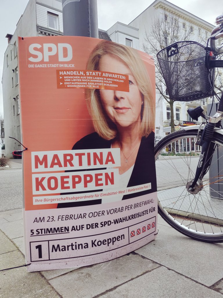 Martin Fuchs Auf Twitter Mein Langzeit Wahlplakate Beobachtungs Projekt Endet Genau Jetzt Grade Kam 1 Spd Frau Hat Das Plakat Abgebaut e Die Dieses Plakat In Meiner Strasse Hing 63 e Seit Hhwahl 42