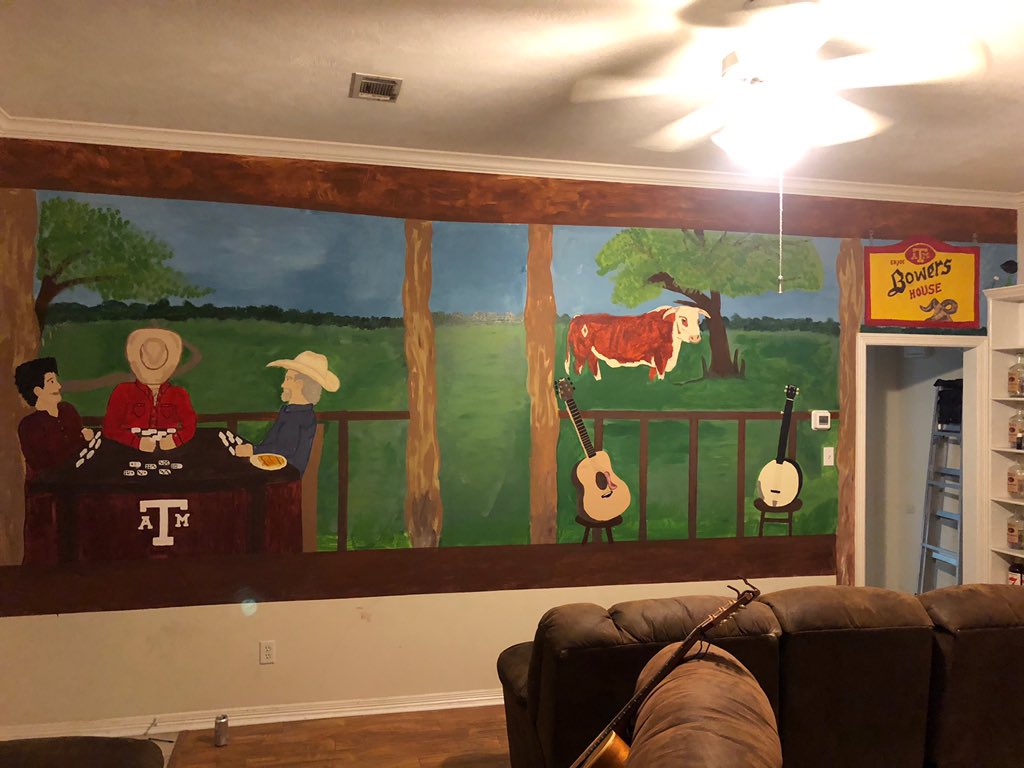braden_9's tweet photo. Quarantine weekend and we finally finished the college station house’s @robertearlkeen inspired wall. The “Front Porch Song Special” https://t.co/rLphfvzOhG