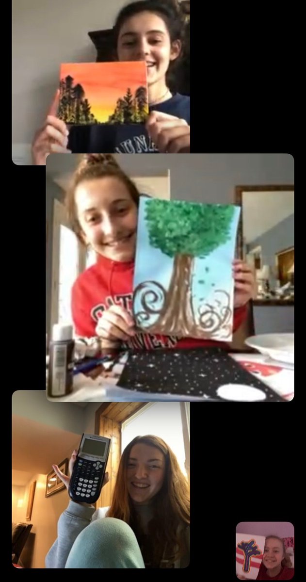 OCHS_Pittsburgh's tweet photo. These pieces of art are definitely fridge-worthy, but it's the image of friends sharing their work that we want to frame 😊. Keep up the positive #sundayvibes Aidan '20, Julia '20, Kate '21 and Lina '21! #OCPride #OCRemote https://t.co/zevg44fFYY