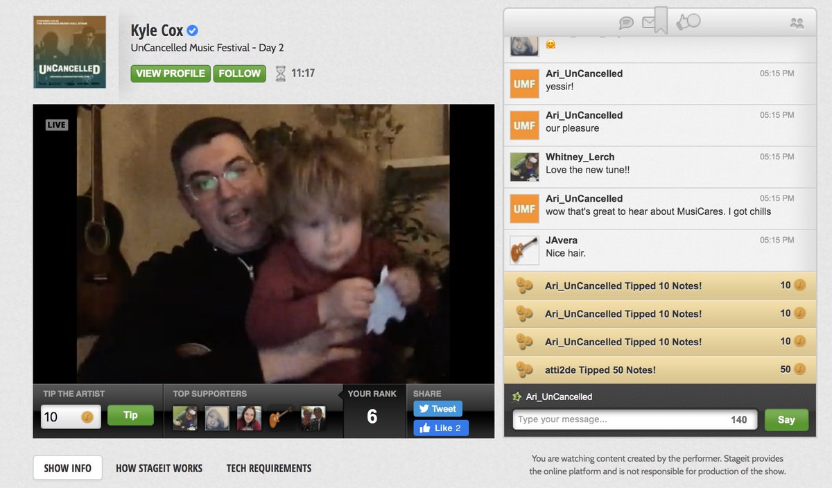 Wow what a touching story we heard from <a href="/kylecox/">Kyle Cox</a> playing the <a href="/RockwoodNYC/">Rockwood Music Hall</a> stage about how <a href="/MusiCares/">MusiCares</a> stepped in and paid for his son’s hospital bills when they were in need. This is why we LOVE <a href="/MusiCares/">MusiCares</a> and are donating a portion of the proceeds from the festival to them. ♥️♥️