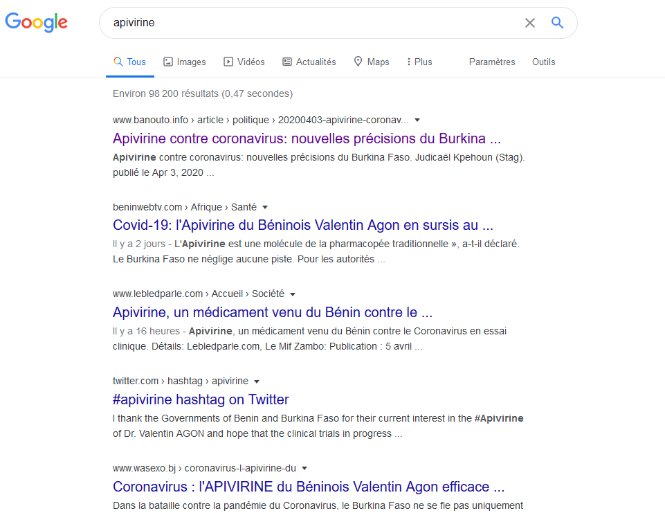 J'ai tapé apivirine sur google pour en savoir plus. Tout ce que je trouve, c'est des billets de blogs, des articles de presse et.... le hashtag  #APIVIRINE sur twitter.... Désolé mais... si on veut en faire un traitement de premier choix, ce sera loin d'être suffisant...#2