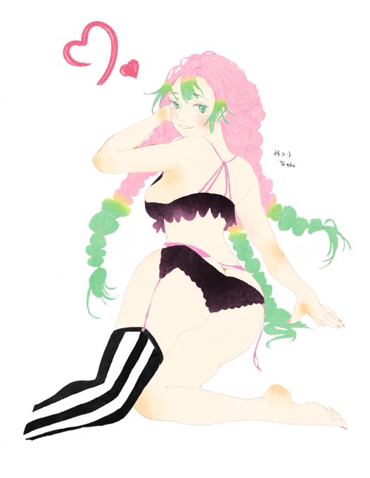 遊稀さんがTwitterに投稿した甘露寺蜜璃(鬼滅の刃)のイラスト。