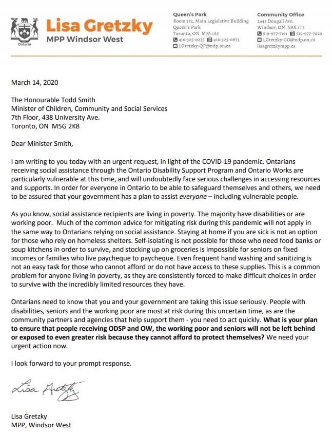 I also sent thison March 14.ODSP & OW rates keep people in poverty. They are not enough to provide anyone with a healthy quality of life. In a pandemic, this is amplified. The letter detailed how difficult this time would be for vulnerable ppl & asked the govt for a plan.7/10