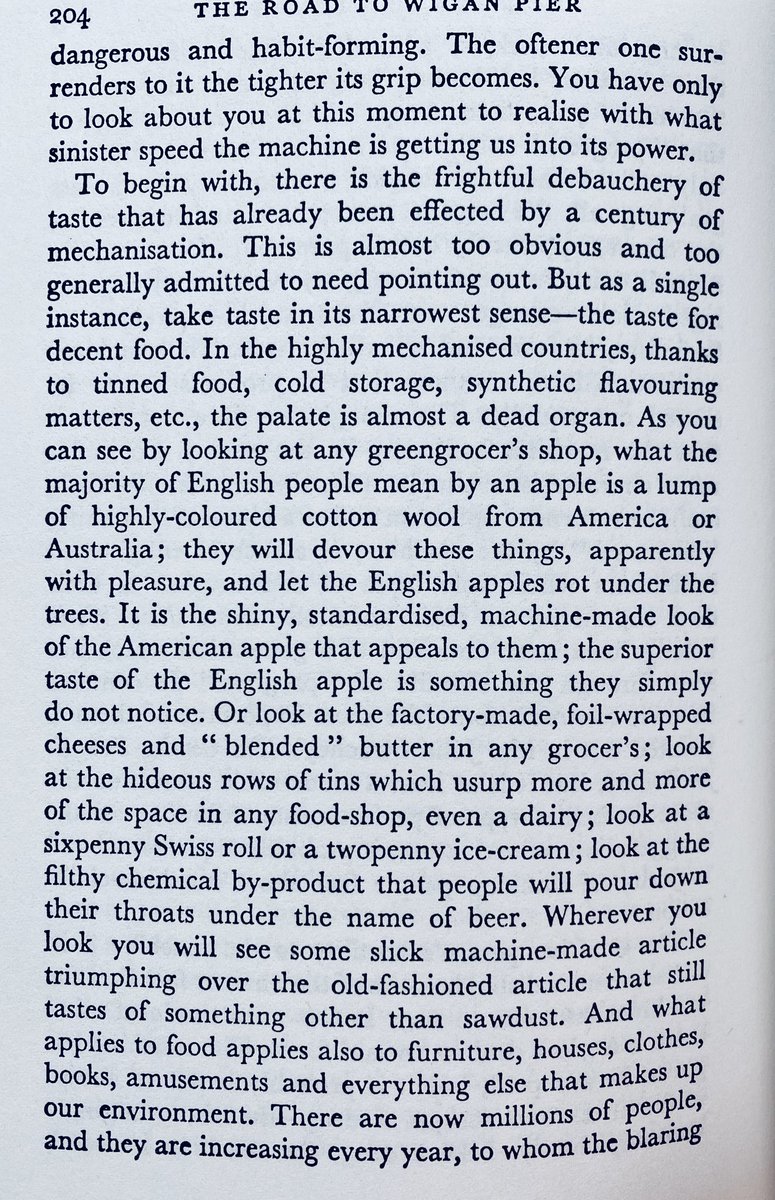 dhh's tweet image. Orwell’s local, organic food rant from 1937 reads a good 70 years ahead of its time. Or maybe this is just all about waves?