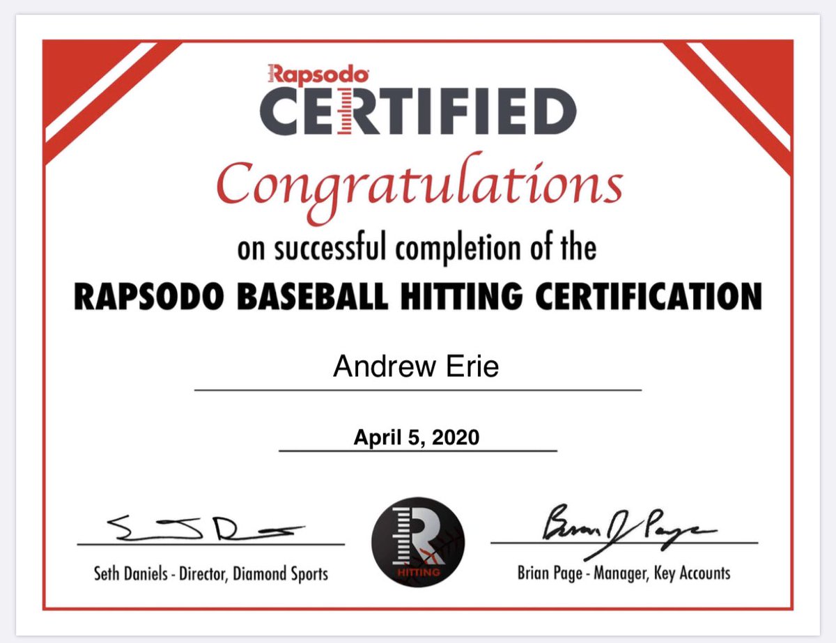 CoachErie's tweet photo. Excited to have finished my @rapsodo hitting certification to increase my knowledge of the game that I love to teach! #AlwaysContinueToLearn #StudentOfTheGame https://t.co/y7PysdJMxH