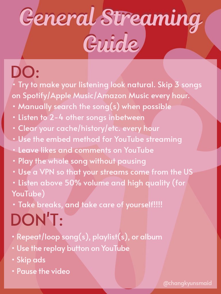 STREAMING!While streaming is our secondary focus here, it helps majorly, especially on a large scale! You can stream on a few ad-supported/paid streaming platforms. Here's some Do's/Don'ts, and a recommended streaming playlist! Here's ours for spotify:  https://open.spotify.com/playlist/3ampSDhuxpoSV3CINpiIor?si=AMEL1KJMQluxgHOC6gg-Ig