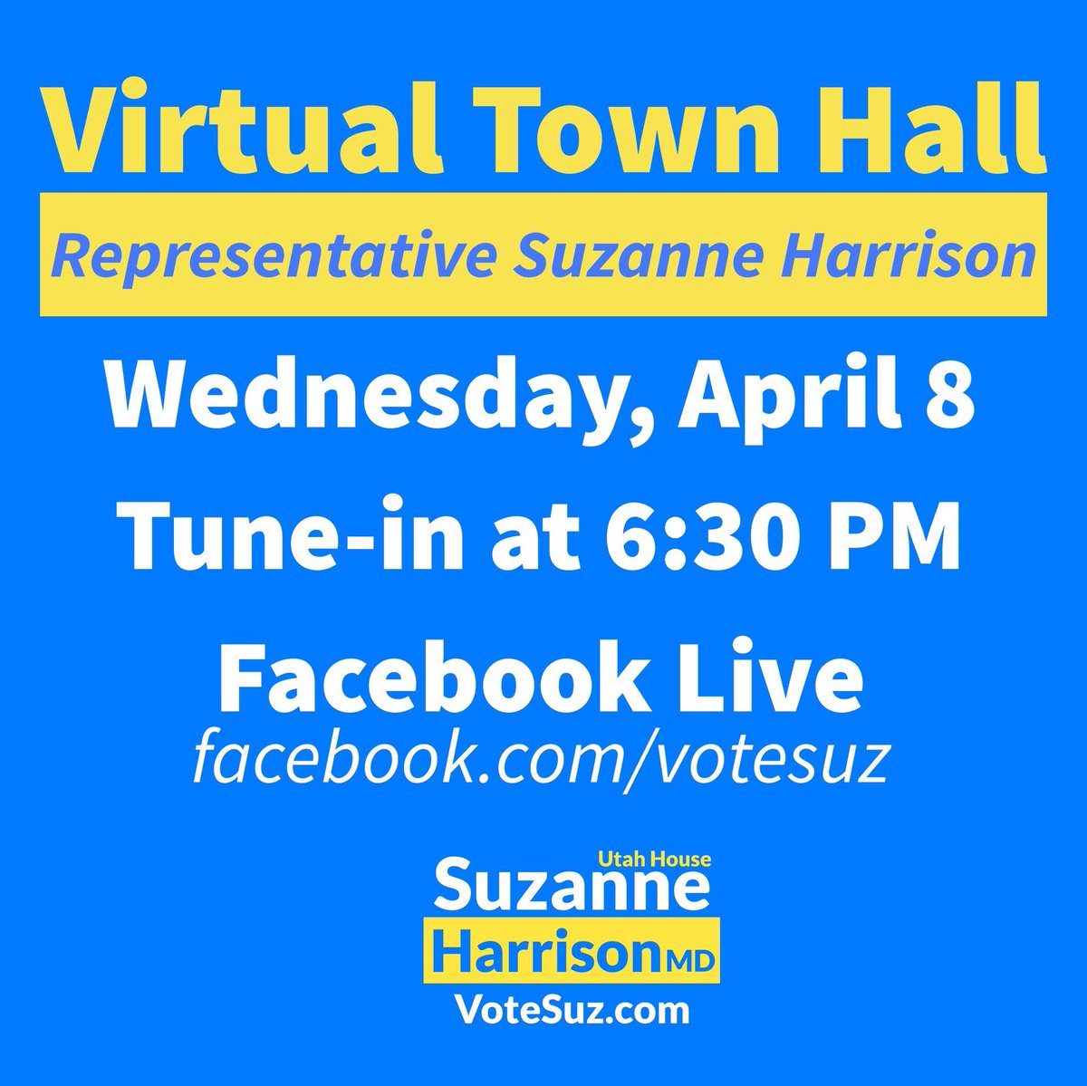 VoteSuz's tweet photo. We're having a Virtual Town Hall for #TeamHD32 on Wednesday, April 8! Tune-in to Facebook Live at 6:30 PM
In the meantime, submit your questions and comments HERE:
https://t.co/SQsiqegyBm
We will get through this together- please let me know how I can help you. https://t.co/CsIq61SPad
