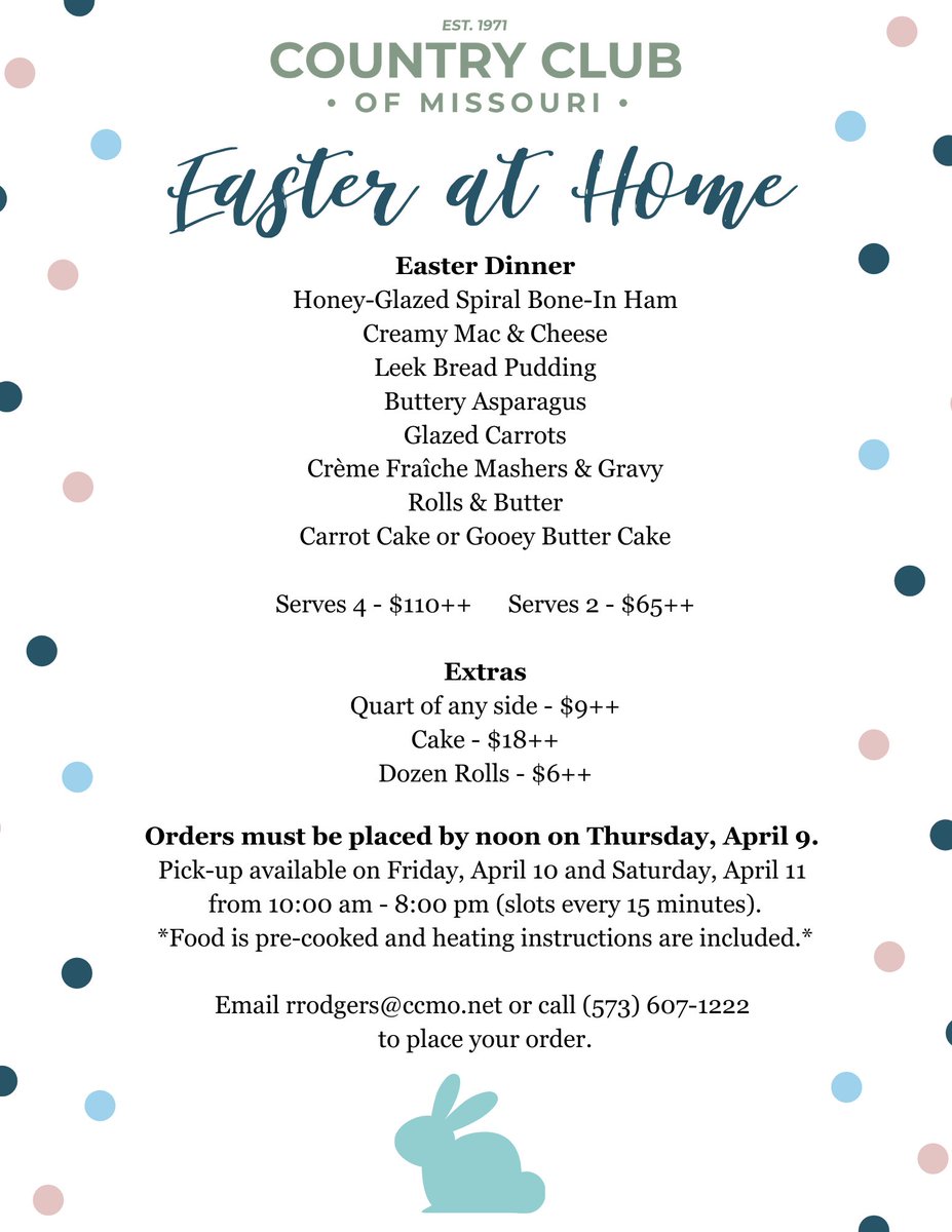 CCofMissouri's tweet photo. We know Easter Brunch is a tradition for so many of our CCMO families.  Let us help make life a little more normal with CCMO Easter at Home! 🐰 #ccmo #countryclubofmissouri #easter #easterathome #easterbrunch #socialdistancing #togofood #columbiamo #como https://t.co/QlWn1GQkm9