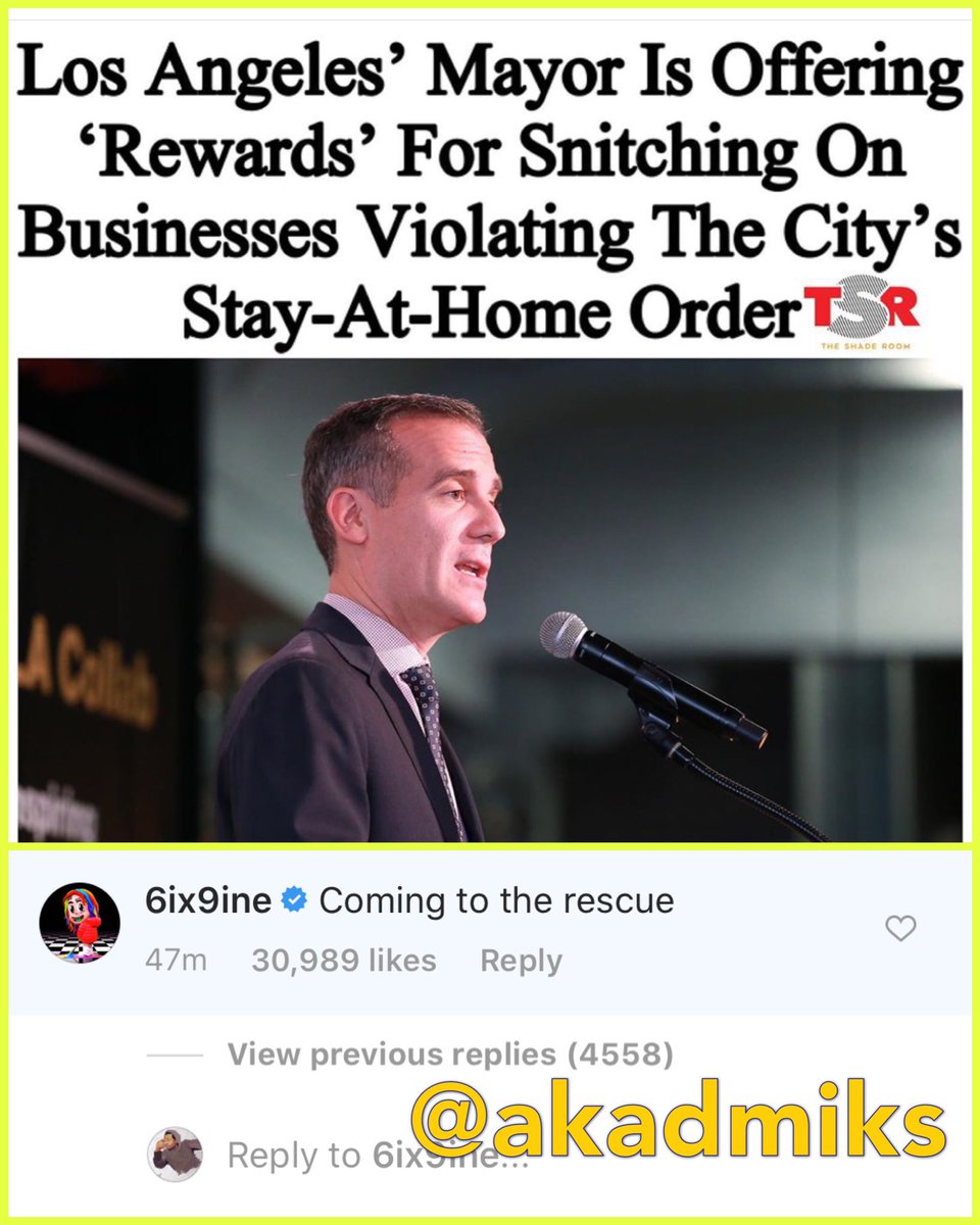 Akademiks's tweet photo. Lol who said 6ix9ine ain’t finna still troll. This his first comment on Instagram since he got released https://t.co/RkNRA7fwpr