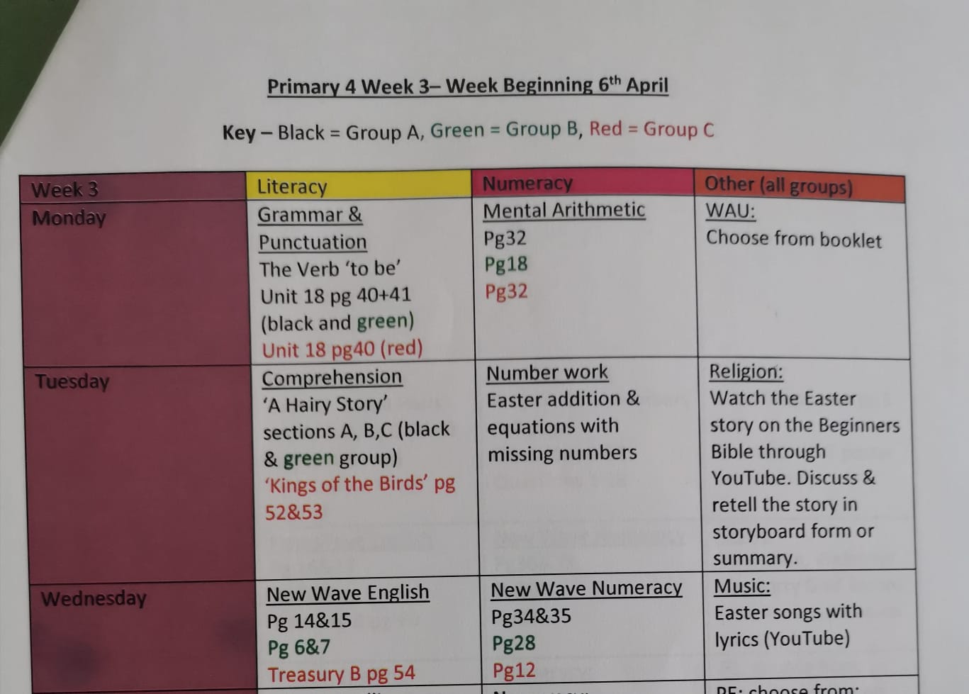 Holyfamilypsderry P4 Monday To Wednesday Work Good Luck Holyfamilypsderry P4 Monday To Wednesday Work Good Luck