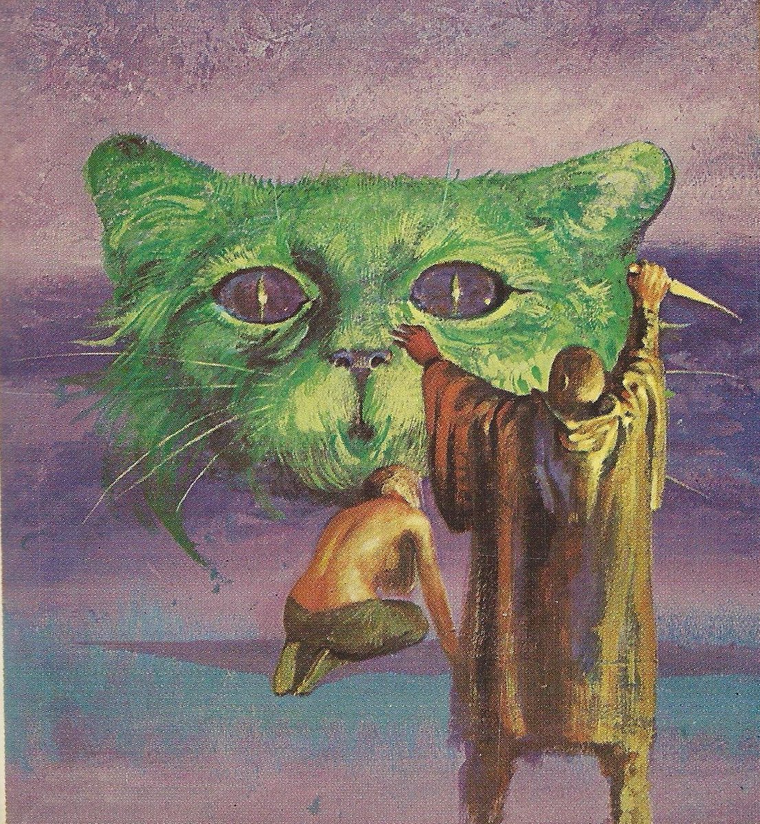 Well, it happened! I missed my first Saturday since starting this thread at the beginning of the year. Here's a Space Cat Sunday instead: John Schoenherr's 1969 cover art for 'The Green Millennium,' by Fritz Leiber