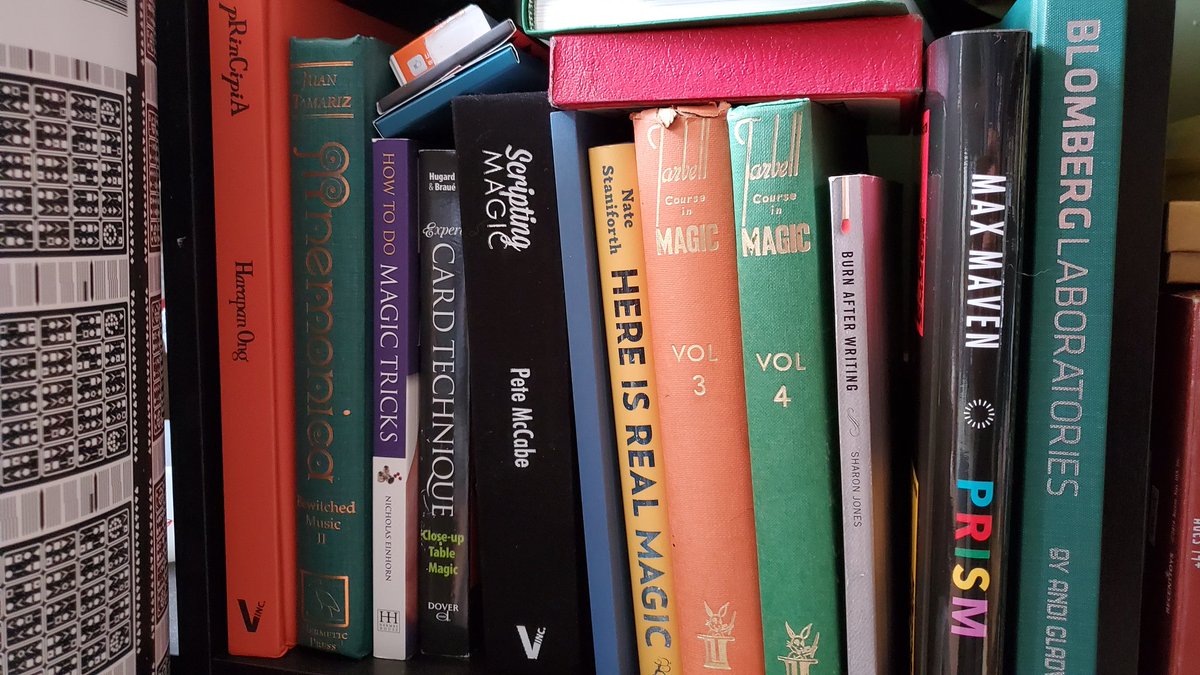 zombozzy's tweet photo. My stuff is disorganized right now but here's a partial (~third) #shelfie for @VanishingInc #ShareMagicLive https://t.co/oRW2HfD76d