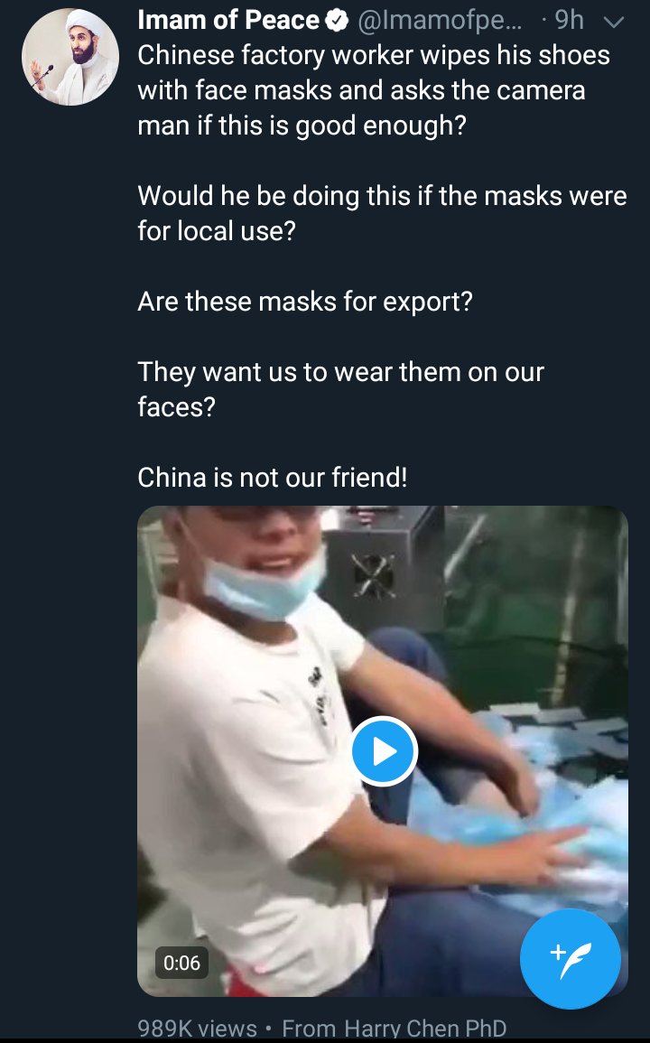  @Imamofpeace on March 31, 202051)  https://twitter.com/imamofpeace/status/1245209407585005569 @KiKi1185 retweeted a famous video from China posted by  @peterjhasson in reply52)  https://twitter.com/KiKi1185/status/1245211263682166784Timing is Everything for We the sovereign People!A-36