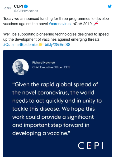 Imperial noted that Prof. Robin Shattock "is working on the manufacturing of RNA vaccines to create quicker & more accessible responsiveness to outbreaks of known pathogens - such as flu, & unknown pathogens, called Disease X."  #CEPI, formed at WEF 2017, shares this interest.