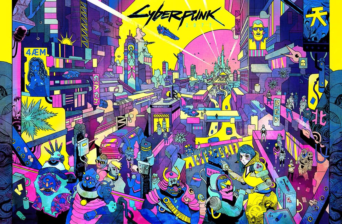 Gaxix's tweet photo. Here's the whole picture about my #Cyberpunk2077 fanart hope you'll like it and share the love haha poke to @CDPROJEKTRED and @Grimezsz (yes on the left ^^) about #4AEM #cdprcommunity #shadowrun take care pals. Stay safe. Cheers. https://t.co/KtjDNOAKqh