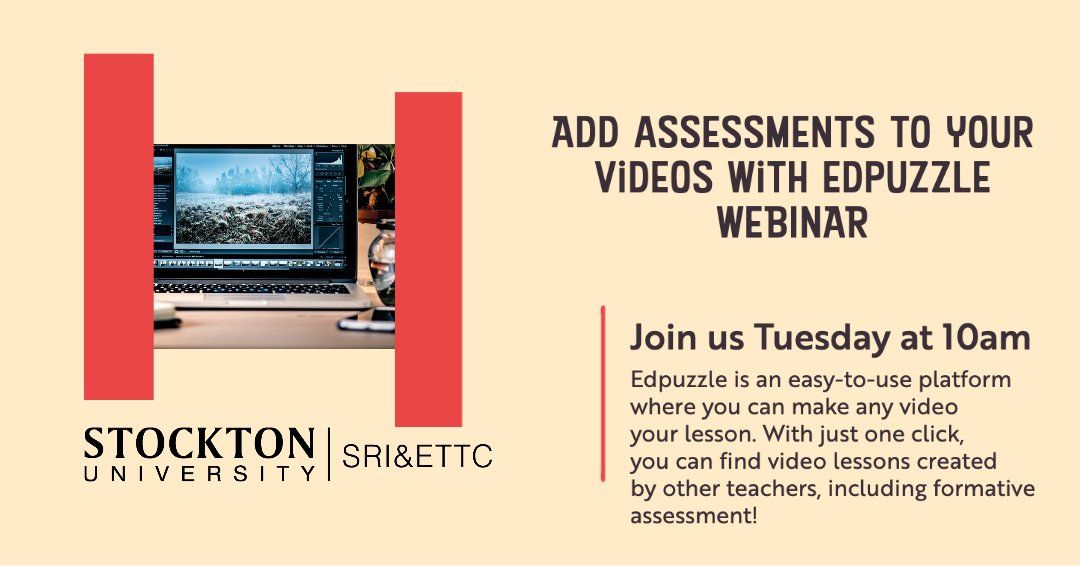 meechele7's tweet photo. Join me for free webinar Tuesday 4/7/20 at 10:00 am: Add Assessments to Your Videos with EdPuzzle! Keep your class on target and engaged when you assign video content. Register now!
https://t.co/GH0mdPz9Lh #edchat #NJCHAT #GEN2108 https://t.co/tGJovwUHES