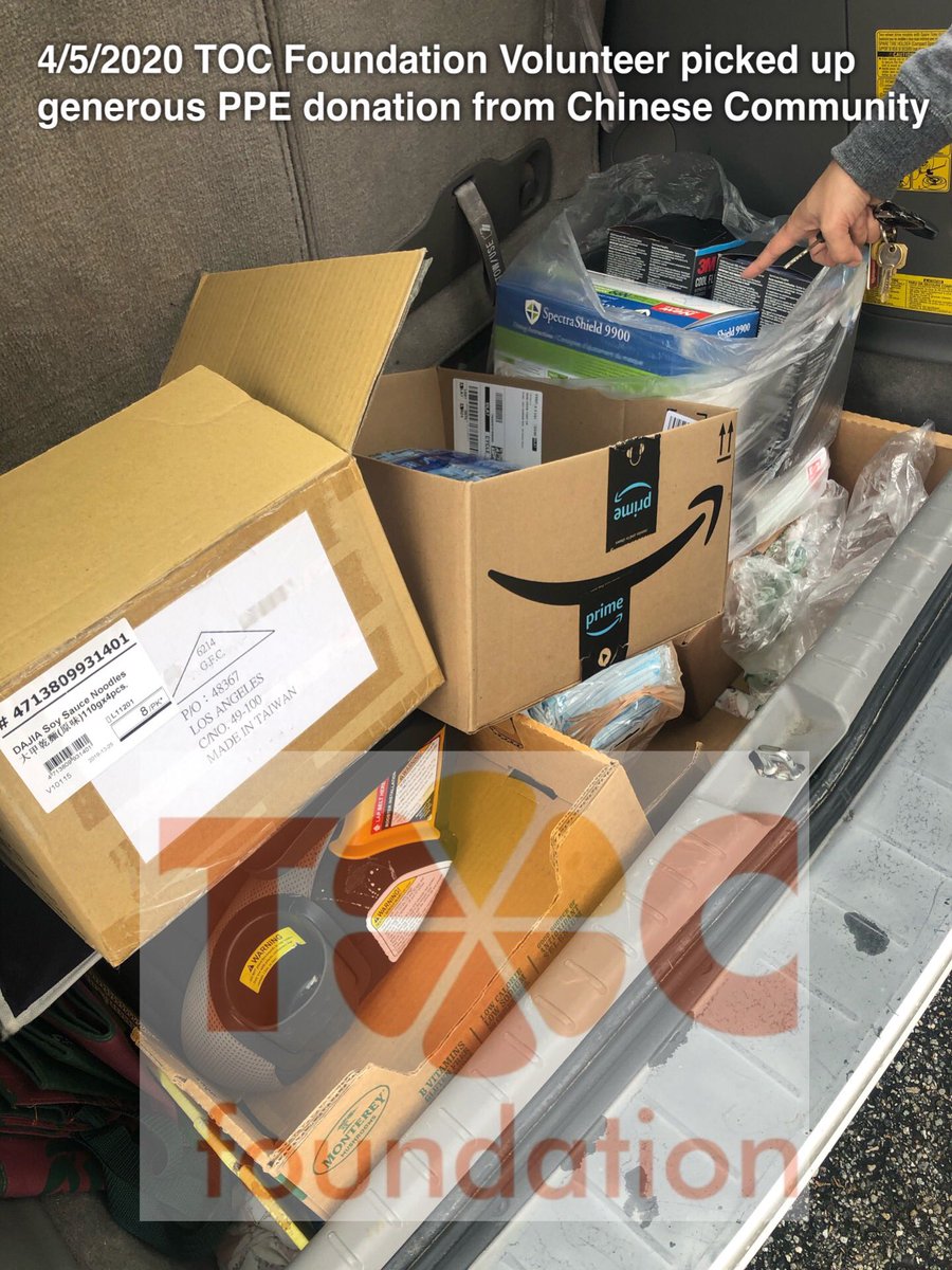 FoundationToc's tweet photo. 4/5/2020 TOC Foundation Volunteer picked up generous PPE donation from Chinese American Community🇺🇸 
Collected doors by doors. #TOCF #TOCFoundation 
#ChineseCommunity 
#GuardingTheAngels #InThisTogether
#ChineseInLA
#StrongerTogether #ChineseAmericanFightCovid19
#GetUSPPE https://t.co/i589V37Wae