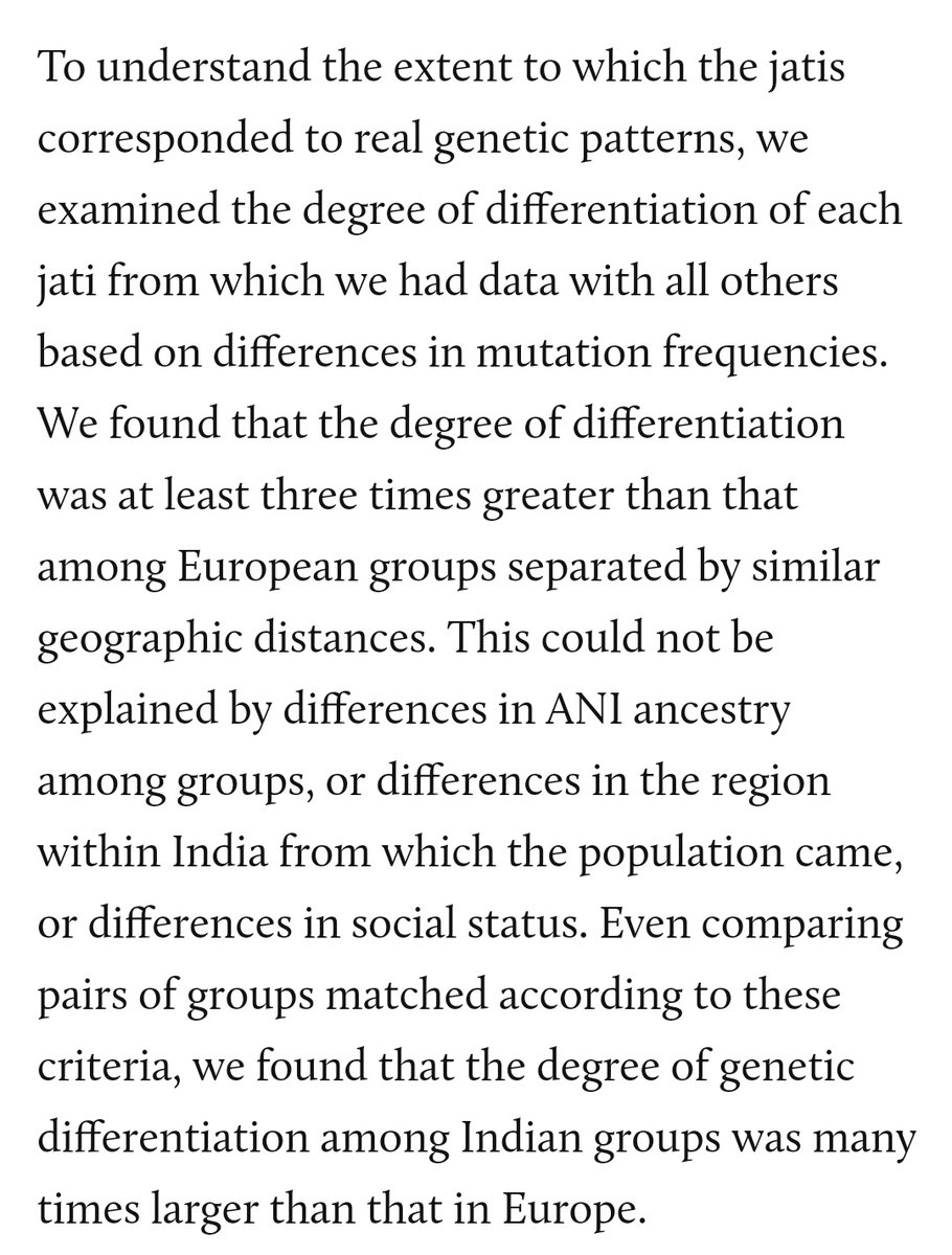 14. Reich does touch upon castes as well. First he notes that jatis had 3 times the degree of genetic differences compared to each other vs European groups separated by similar geographic distances