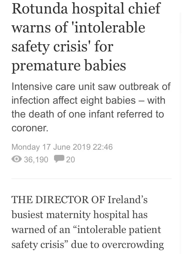 I have been pointed towards this article from June 2019.It seems as though our Irish NICU medics have been calling out for assistance on their work conditions for years.How safe or unsafe they are. How likely infections would spread because of infrastructure of Irish NICUs...