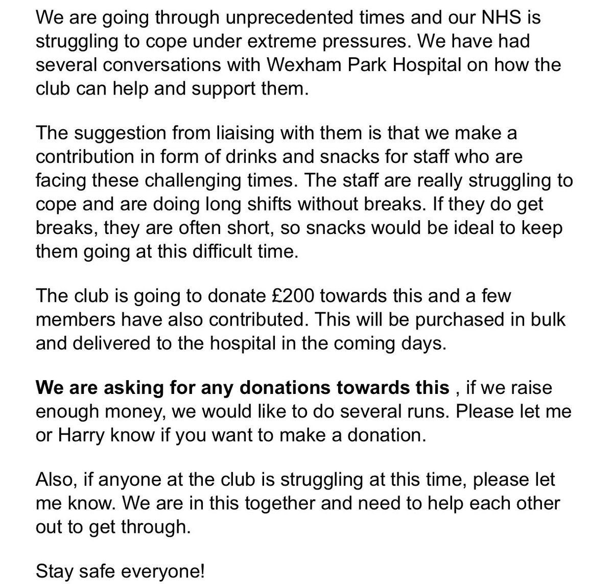 We’re supporting Wexham Park Hospital (<a href="/FrimleyHealth/">Frimley Health NHS Foundation Trust 💙</a>) with donations of food and drinks for the staff who are working tirelessly, with no complaints! This is the least we can do to help. If you want to help, please contact us to donate what you can #ThankYouNHS #Covid19UK