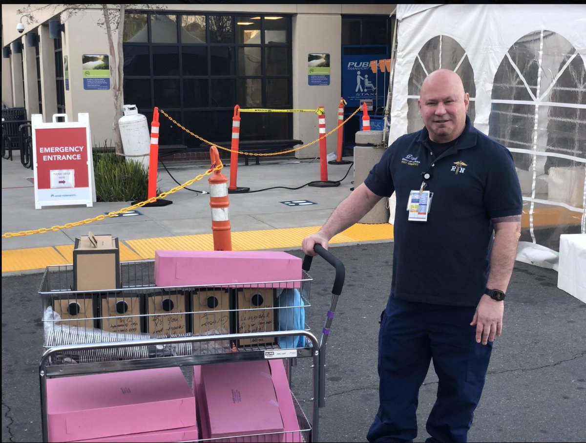 LandParkCA's tweet photo. LPCA Board Members were delighted to deliver dozens of donuts and many cups of coffee to the heroic nurses, doctors, and staff of @aboutKP #SouthSacramento. Many thanks to our friends at Marie's Donut Shop and @ChocFishCoffee for their kindness and generosity! #COVID19 https://t.co/Jkwq1h927A