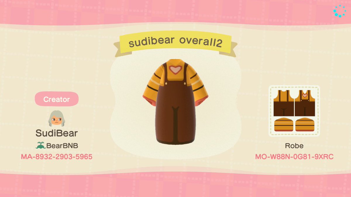 SudiBearArt's tweet photo. ✨✨🍑 Hey I’m back with another outfit that has two color variations! Also Ellie is BABY 🍑✨✨

#animalcrossingpattern #sudibearpattern #acnhpattern #AnimalCrossing           #ACNH           #NintendoSwitch #acootd #ootdac #AnimalCrossingDesigns https://t.co/MD0SsUNkHz