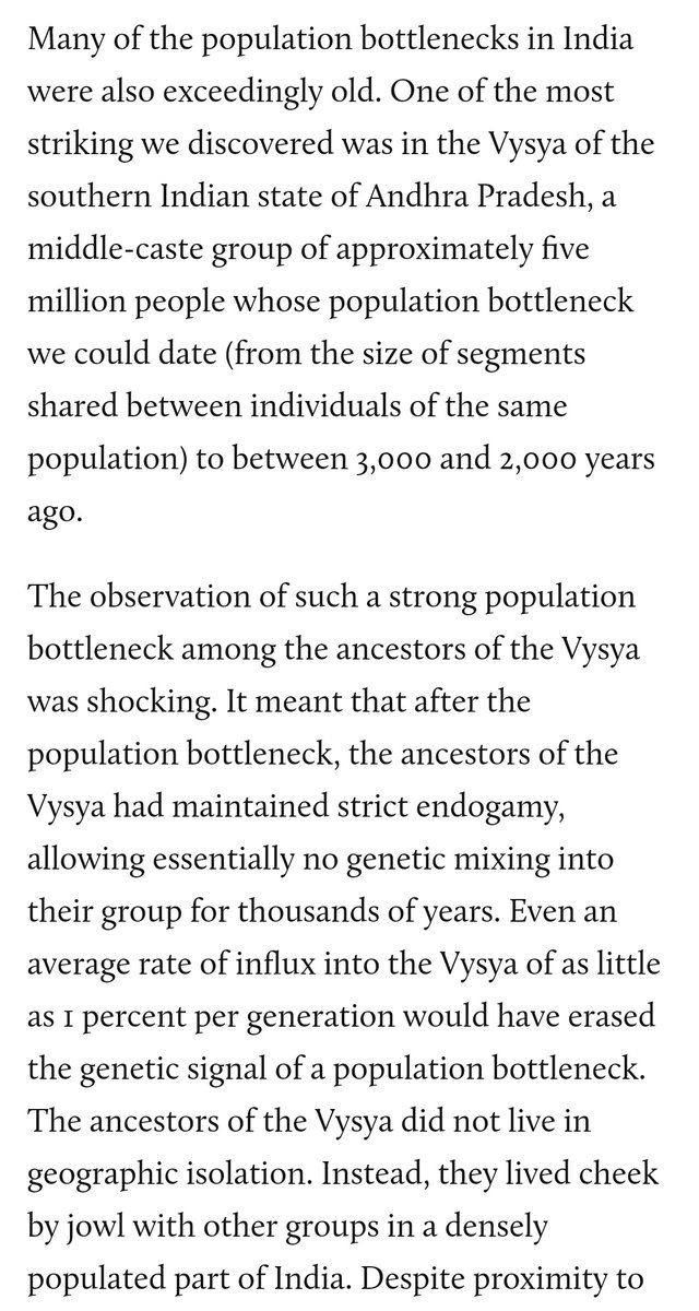 17. The Vysya community of Andhra has been likely practising endogamy from at least 2000 years. Even an average rate of influx of genetic material into the Vysya of 1% per generation would have erased a genetic signal of a population!